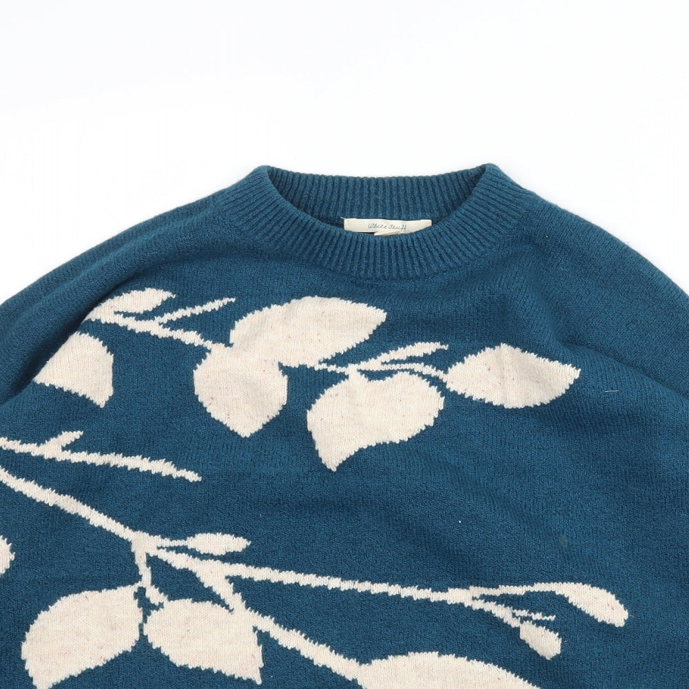 White Stuff Womens Blue  Knit Pullover Jumper Size 14  - Jacquard Flowers