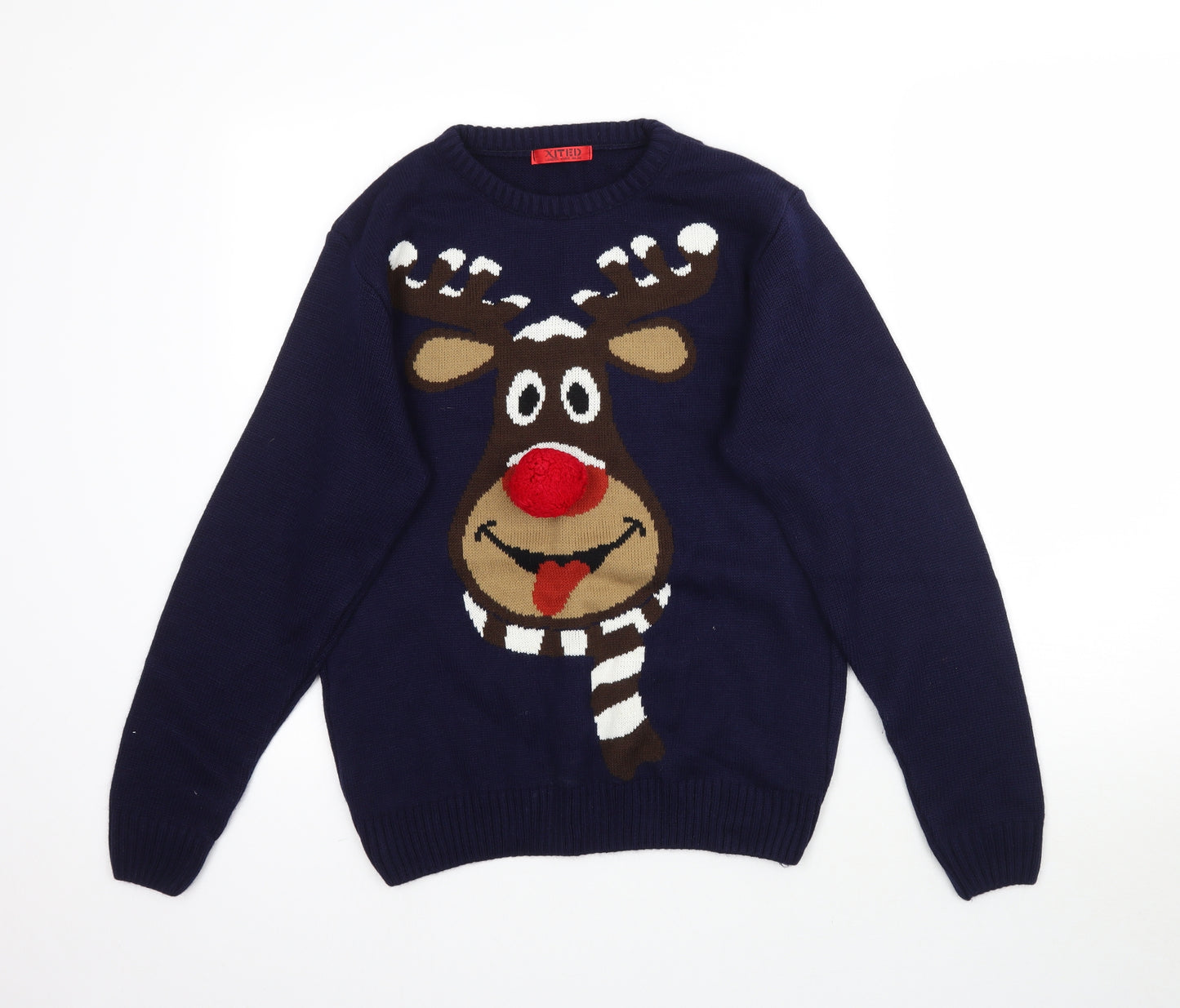 Xited Mens Blue  Knit Pullover Jumper Size M  - Christmas Reindeer