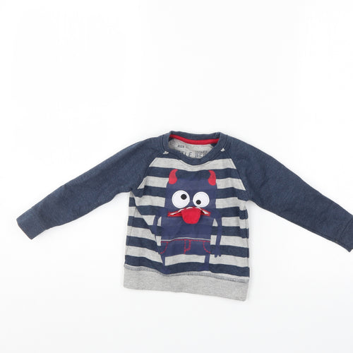 Little Rebel Boys Blue Striped  Pullover Jumper Size 9-12 Months