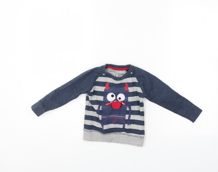 Little Rebel Boys Blue Striped Pullover Jumper Size 9-12 Months