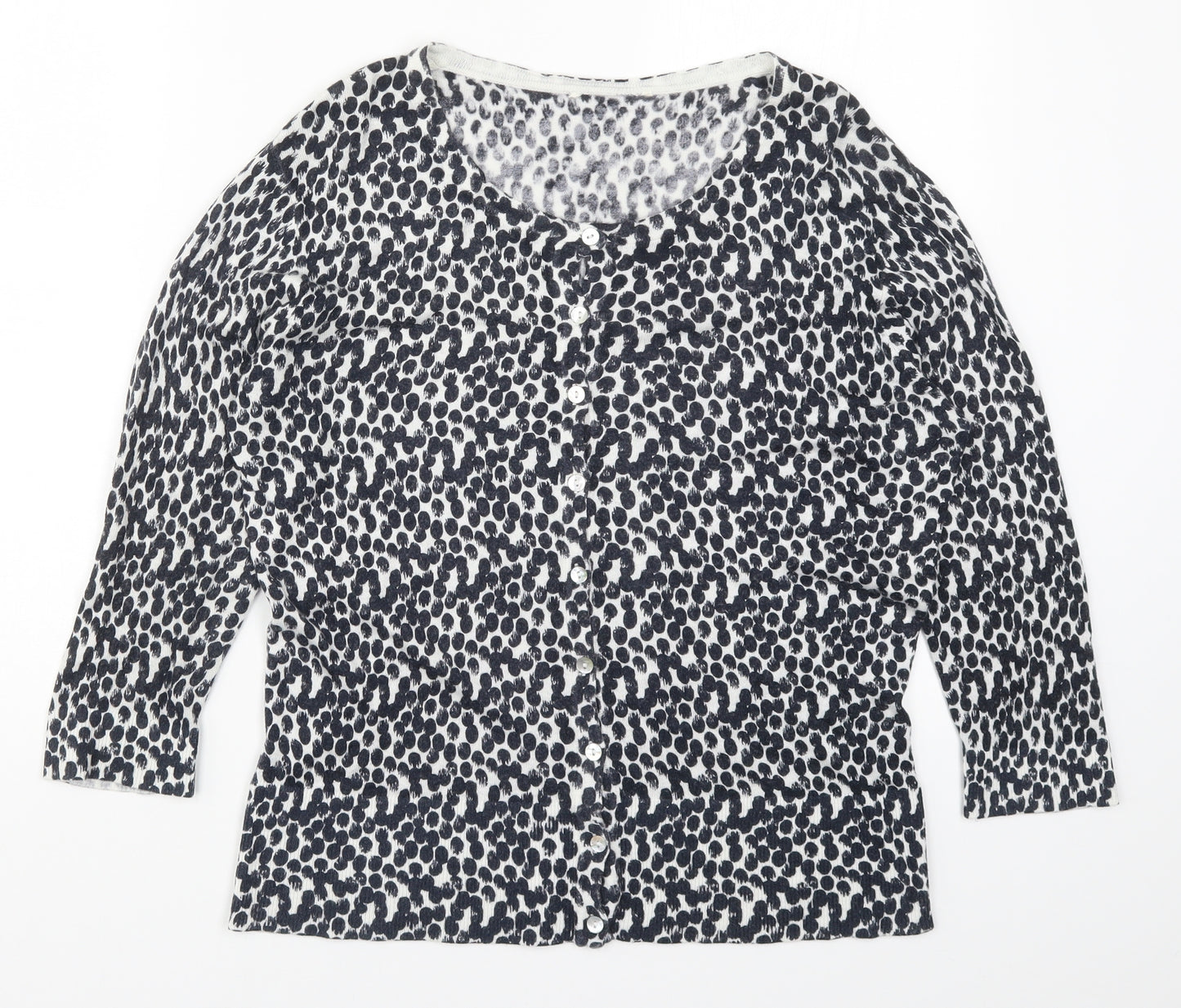 Preworn Womens Black Geometric Knit Cardigan Jumper Size L  - Spotted Pattern