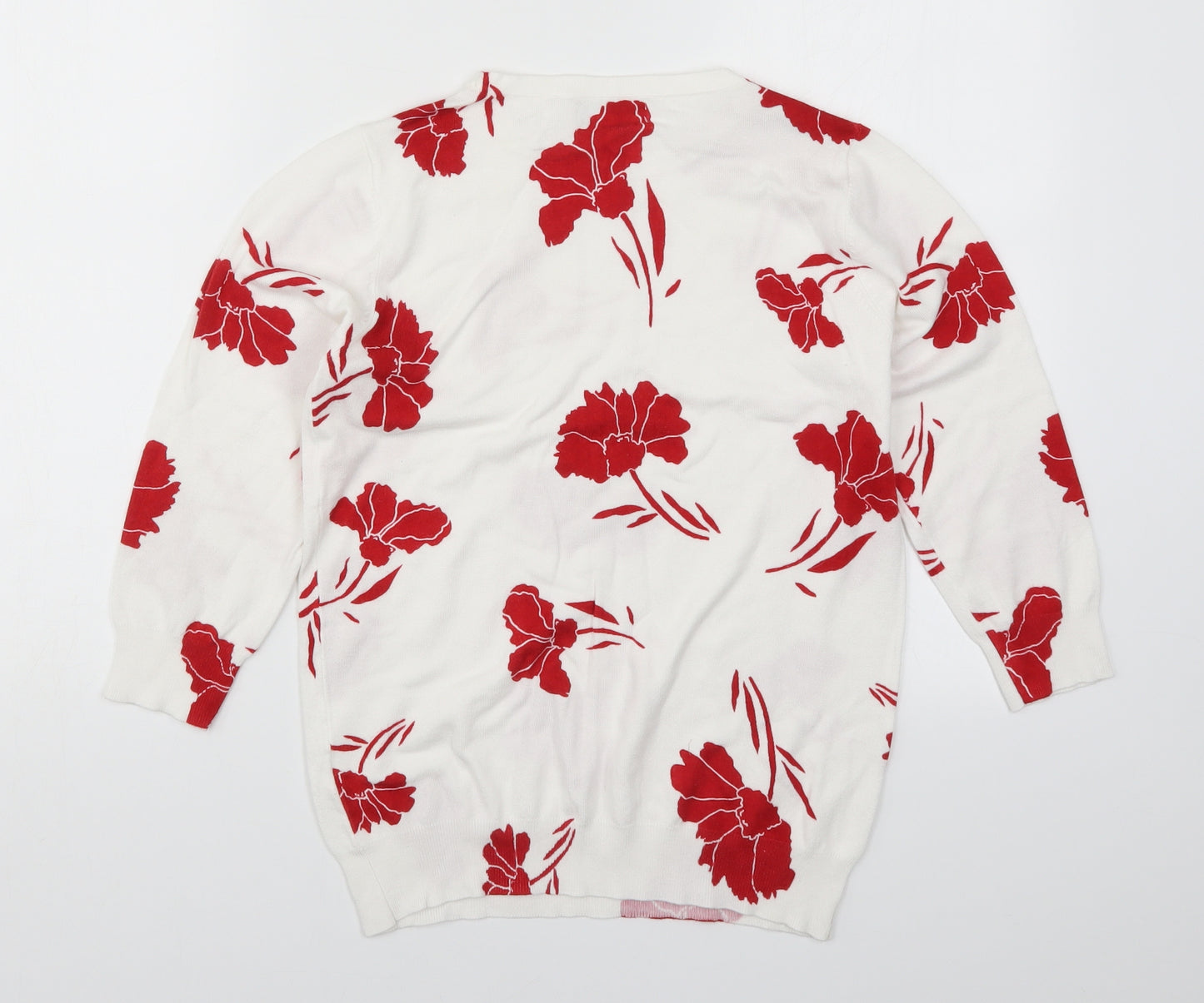 Debenhams Womens White Floral Knit Pullover Jumper Size 12  - Red Flowers