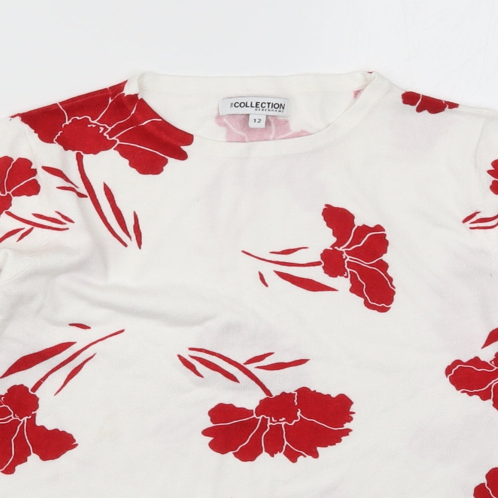 Debenhams Womens White Floral Knit Pullover Jumper Size 12  - Red Flowers