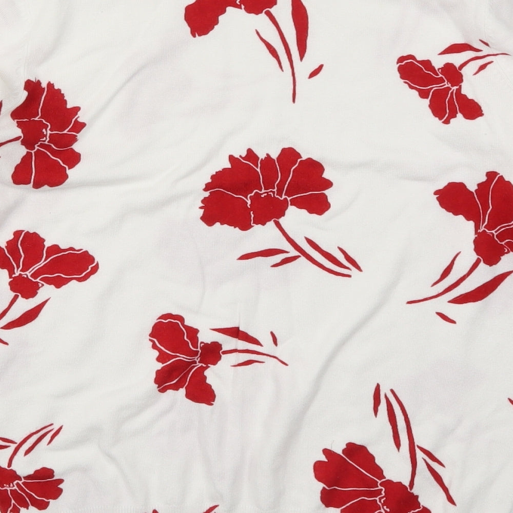 Debenhams Womens White Floral Knit Pullover Jumper Size 12  - Red Flowers