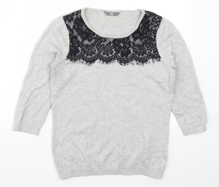 BHS Womens Grey Lace Pullover Jumper Size 8