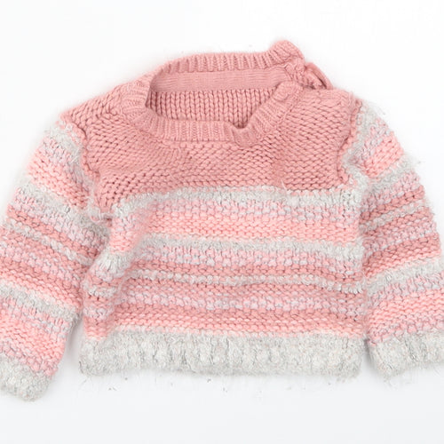 Nutmeg Girls Pink Striped Knit Pullover Jumper Size 3-6 Months