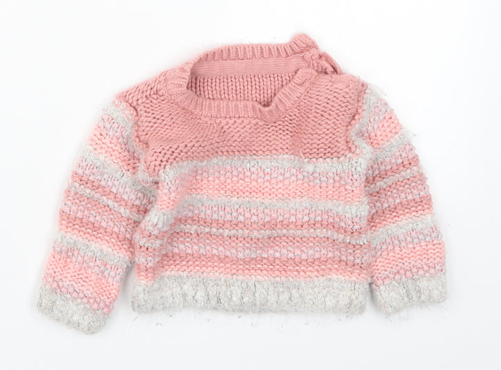 Nutmeg Girls Pink Striped Knit Pullover Jumper Size 3-6 Months