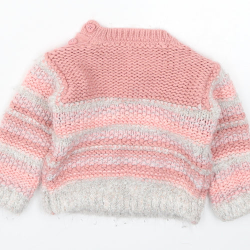 Nutmeg Girls Pink Striped Knit Pullover Jumper Size 3-6 Months