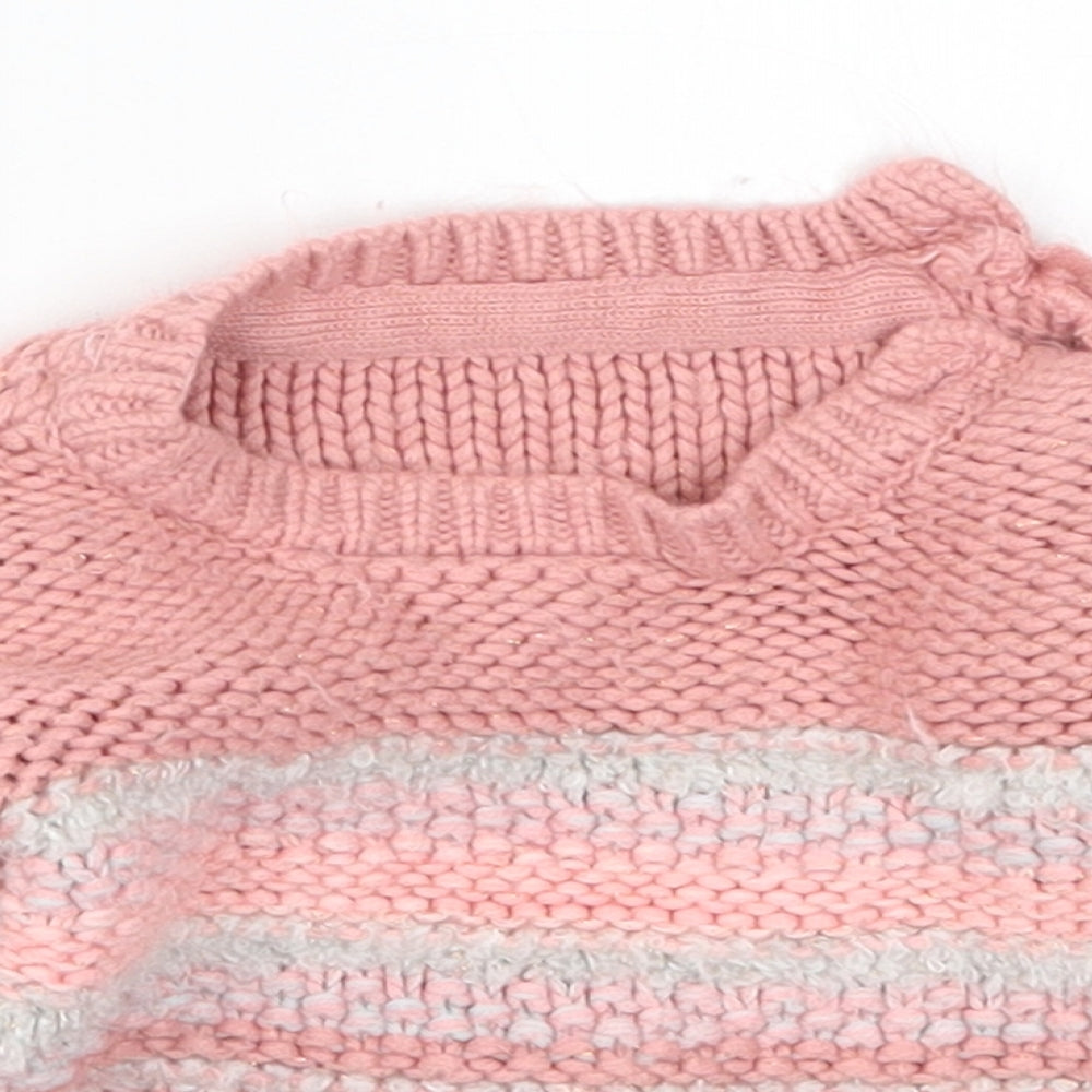 Nutmeg Girls Pink Striped Knit Pullover Jumper Size 3-6 Months