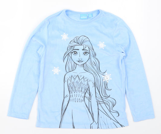 Front view of Primark girls’ blue solid top pyjama top, size 9-10, years - elsa frozen