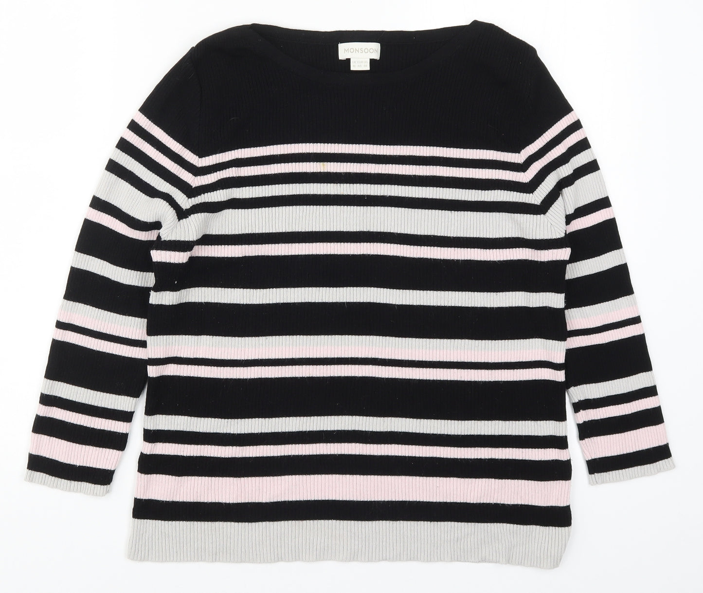 Monsoon Womens Black Striped Knit Pullover Jumper Size 18