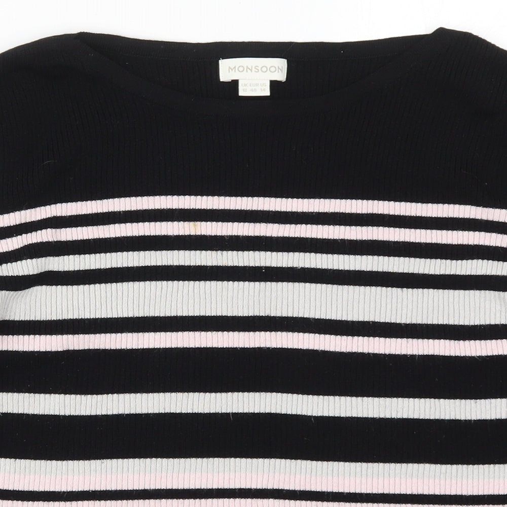 Monsoon Womens Black Striped Knit Pullover Jumper Size 18
