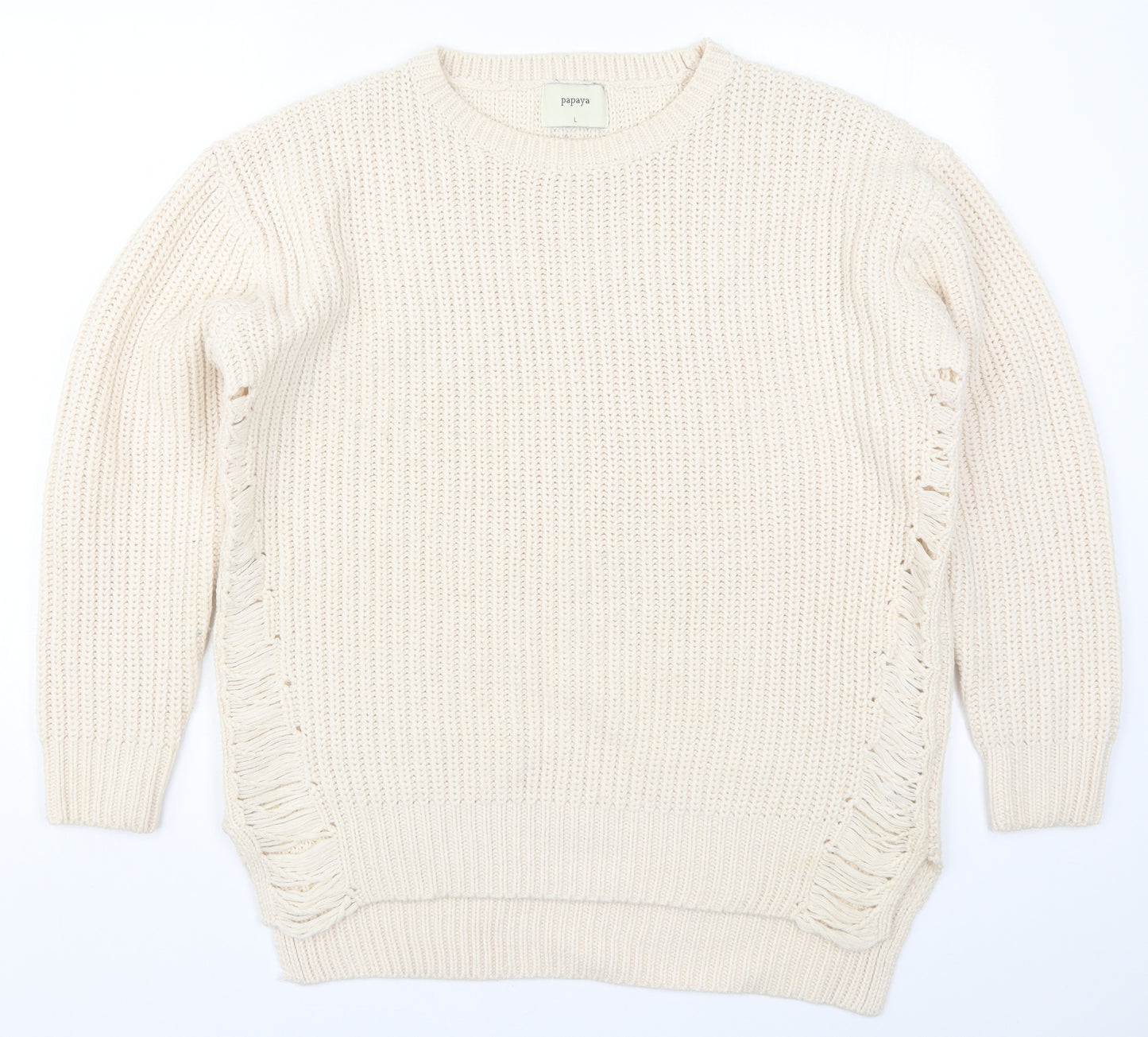 Papaya Womens Beige  Knit Pullover Jumper Size L