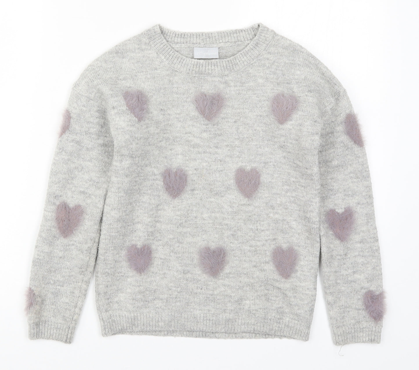 Matalan Girls Grey  Knit Pullover Jumper Size 9 Years  - Purple Hearts