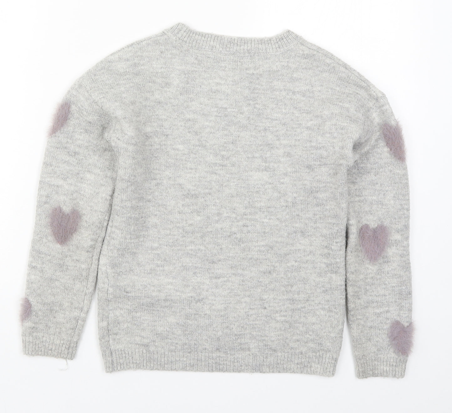 Matalan Girls Grey  Knit Pullover Jumper Size 9 Years  - Purple Hearts