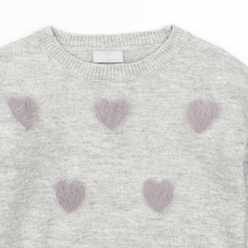 Matalan Girls Grey  Knit Pullover Jumper Size 9 Years  - Purple Hearts