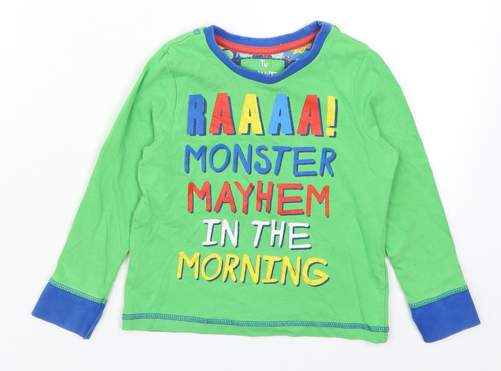 TU Boys Green Solid Pyjama Top Size 2-3 Years - RAAAA! Monster Mayhem in the Morning