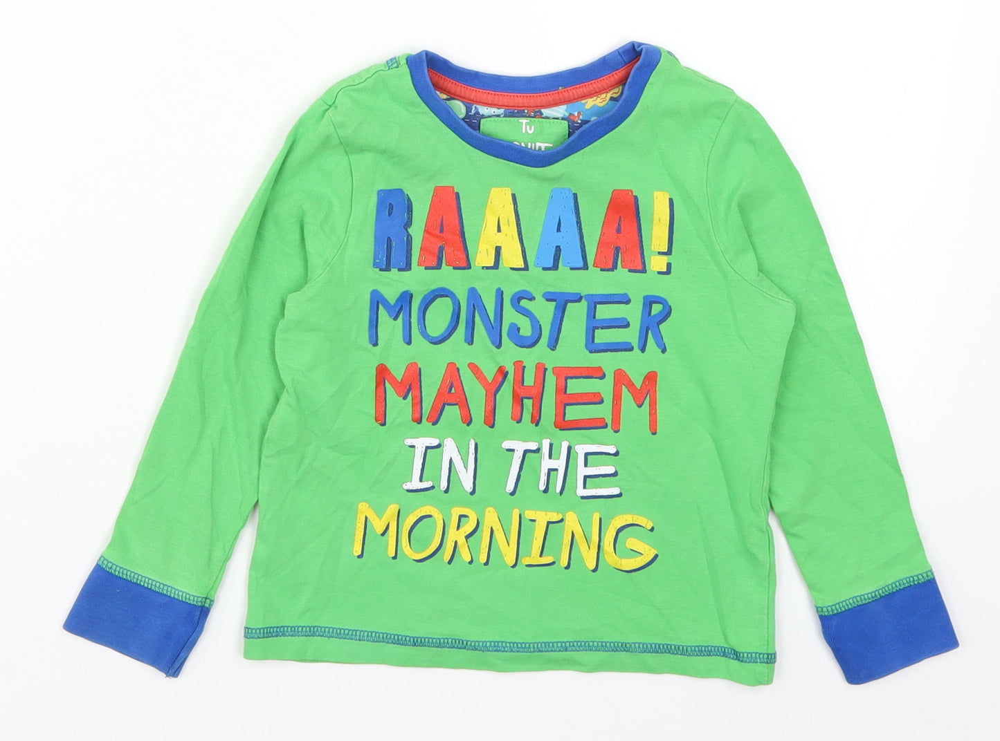 TU Boys Green Solid   Pyjama Top Size 2-3 Years  - RAAAA! Monster Mayhem in the Morning