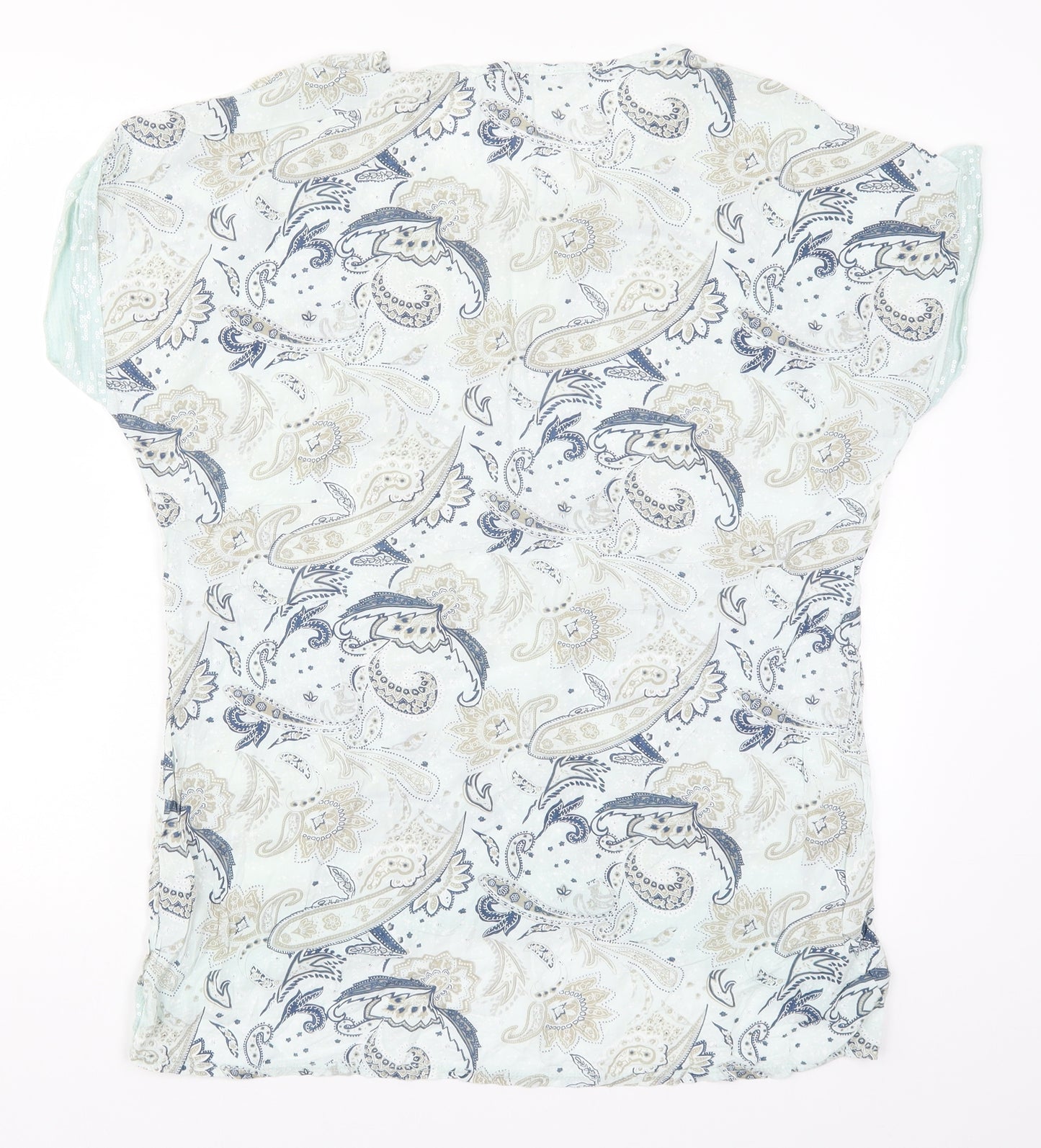 First Avenue Womens Blue Paisley  Basic T-Shirt Size S