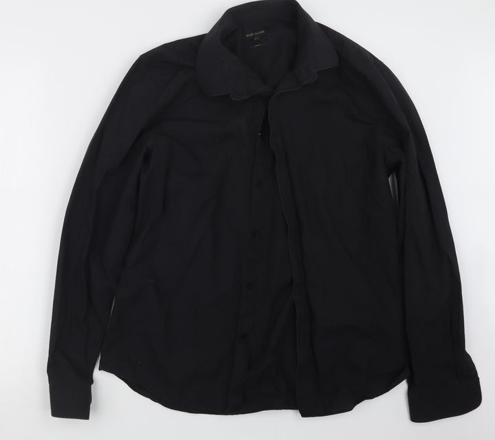 River Island Mens Black Button-Up Size 16.5
