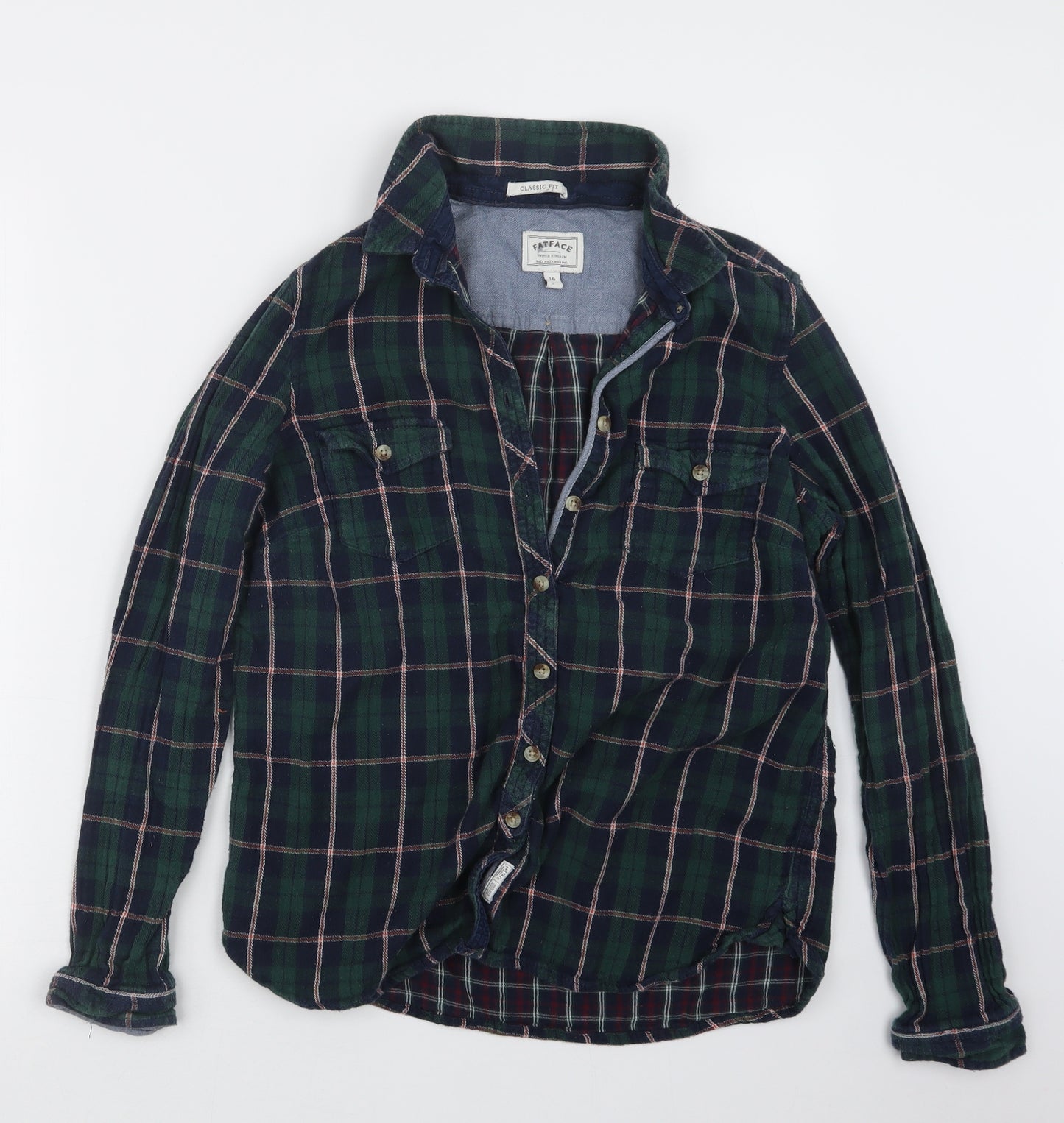Fat Face Womens Green Check  Basic Button-Up Size 16