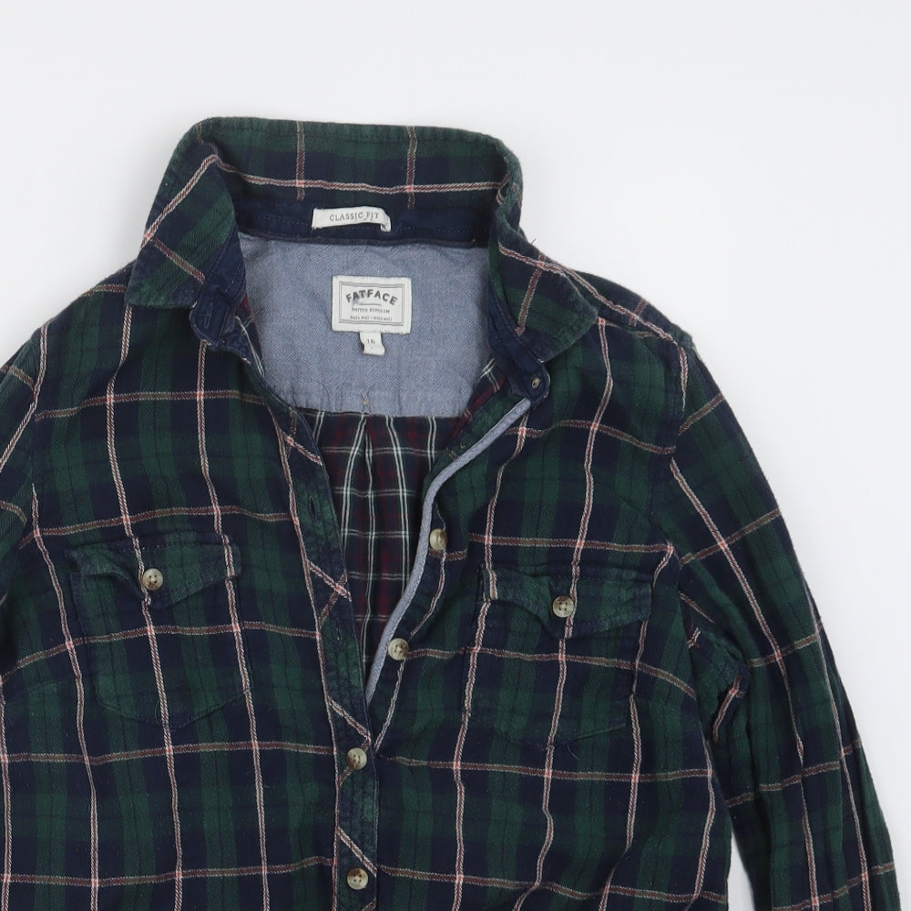 Fat Face Womens Green Check  Basic Button-Up Size 16