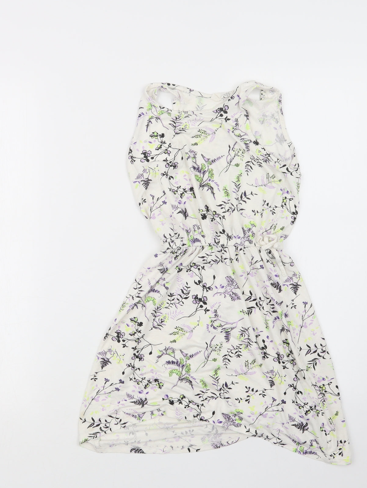H&M Girls White Geometric  T-Shirt Dress  Size 8-9 Years