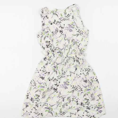 H&M Girls White Geometric  T-Shirt Dress  Size 8-9 Years