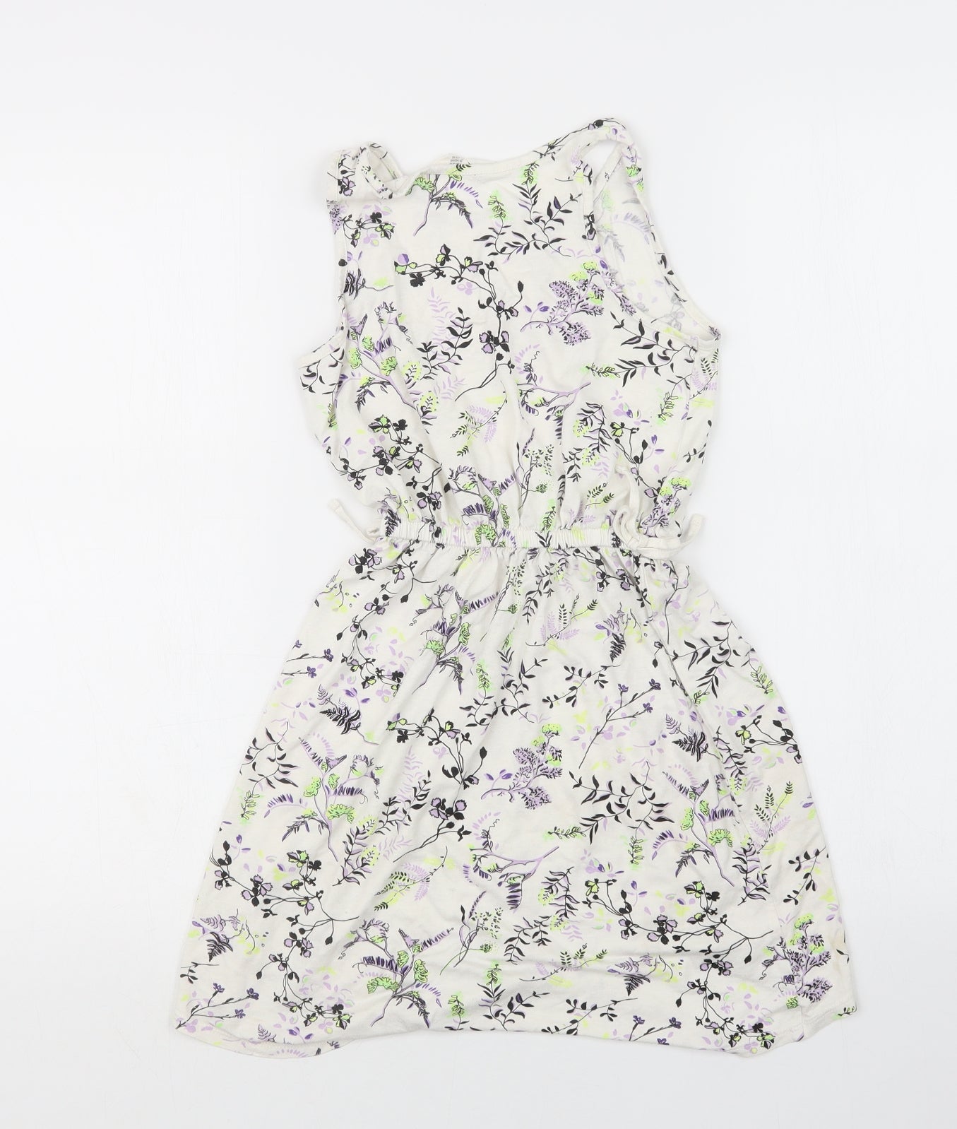H&M Girls White Geometric  T-Shirt Dress  Size 8-9 Years