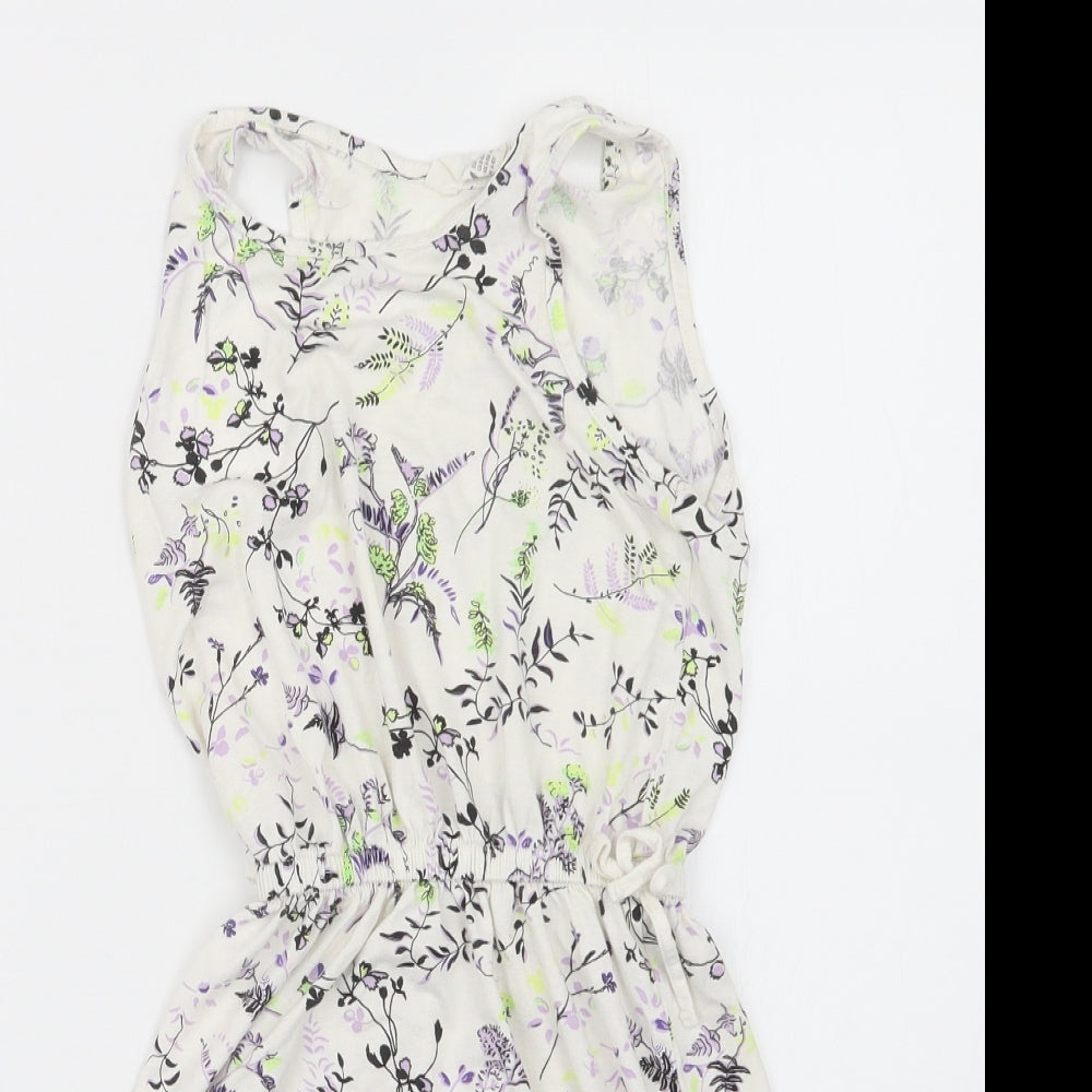 H&M Girls White Geometric  T-Shirt Dress  Size 8-9 Years