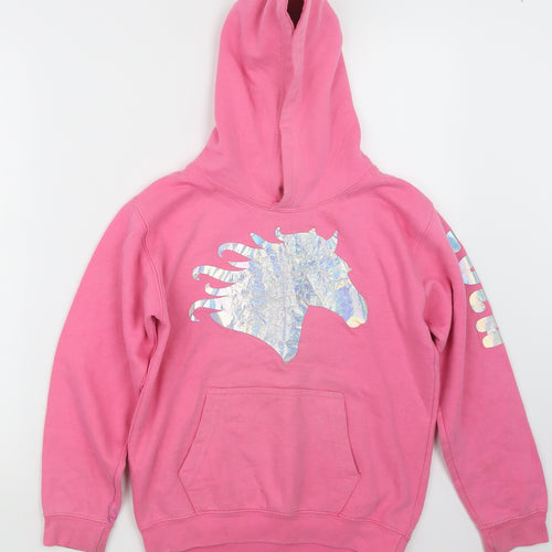 Awdis Girls Pink   Pullover Hoodie Size 9-10 Years