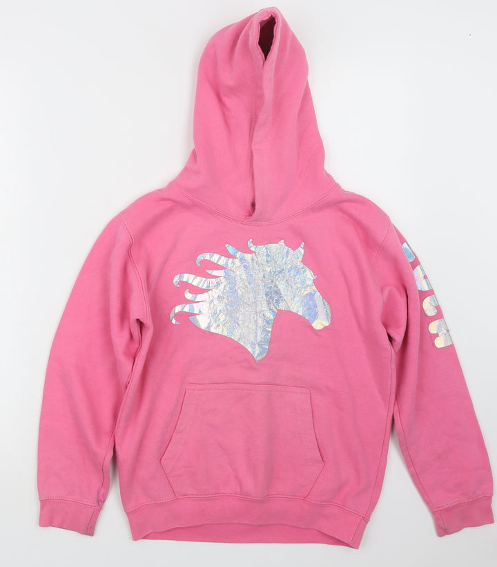Awdis Girls Pink   Pullover Hoodie Size 9-10 Years