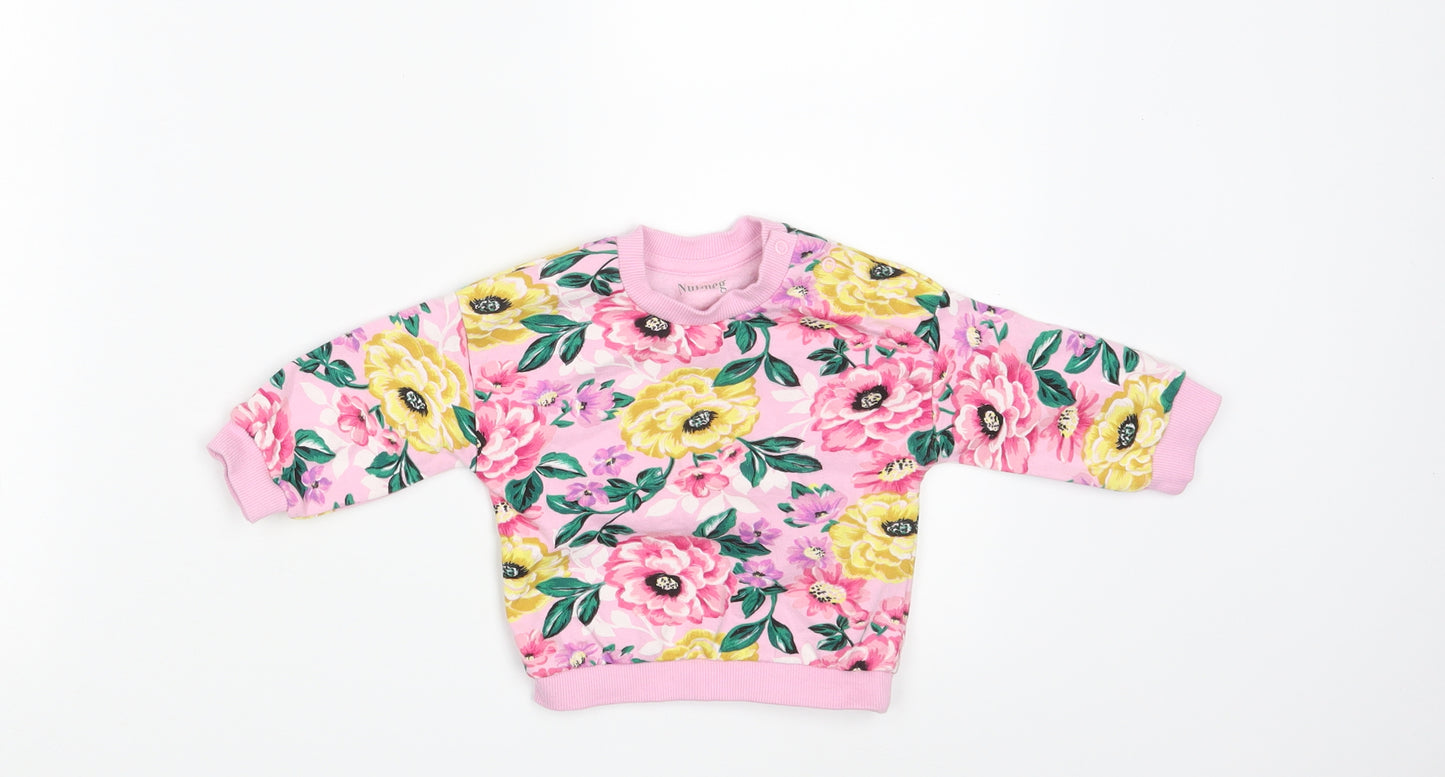 Nutmeg Girls Pink Floral  Pullover Jumper Size 0-3 Months