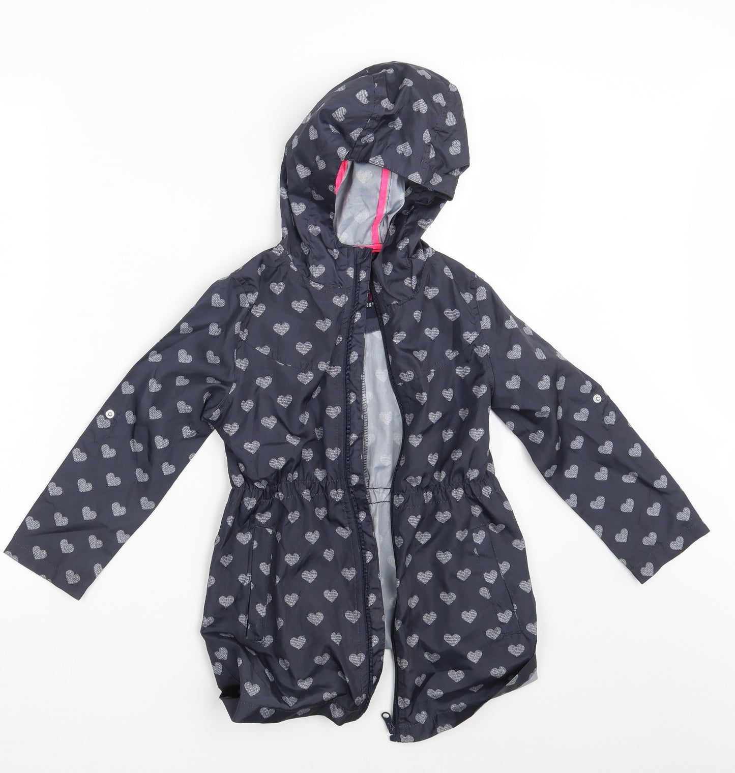 Young Dimension Girls Blue Polka Dot  Rain Coat Jacket Size 6-7 Years