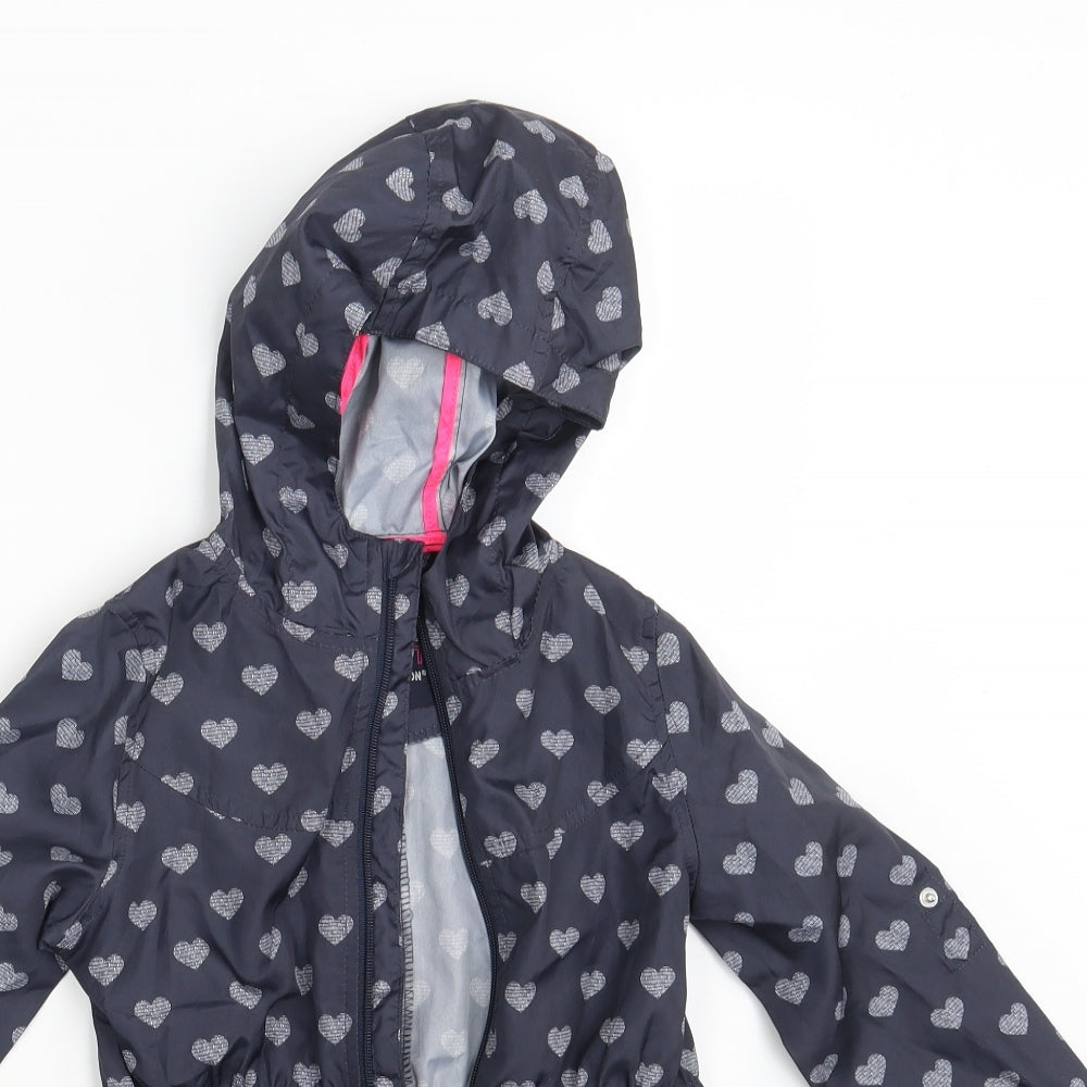 Young Dimension Girls Blue Polka Dot  Rain Coat Jacket Size 6-7 Years