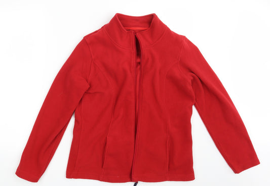 Front view of BHS women’s red full zip jumper, size UK 14