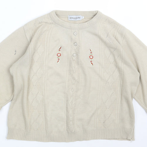Merry Gold Womens Beige Floral  Pullover Sweatshirt Size S