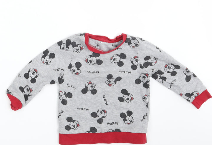 Mickey Mouse Boys Grey Animal Print  Pullover Jumper Size 2-3 Years  - Mickey Mouse