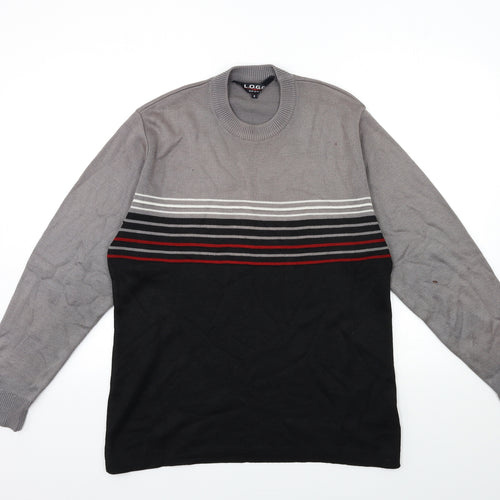 LOGG Mens Grey Striped Knit Pullover Jumper Size S