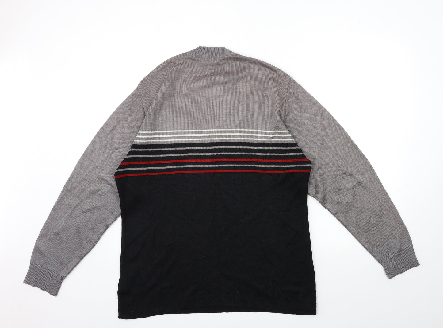 LOGG Mens Grey Striped Knit Pullover Jumper Size S