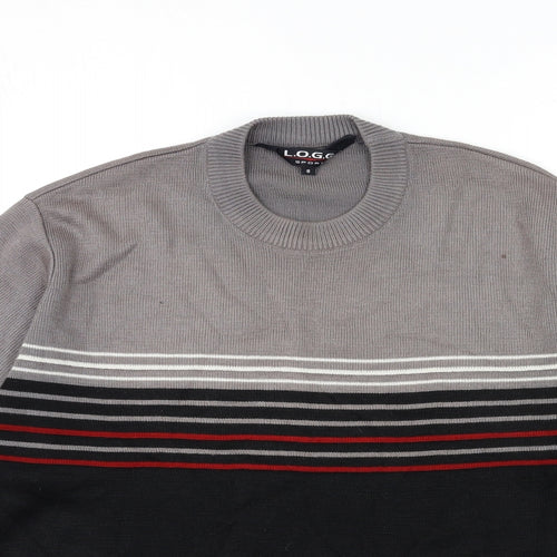 LOGG Mens Grey Striped Knit Pullover Jumper Size S