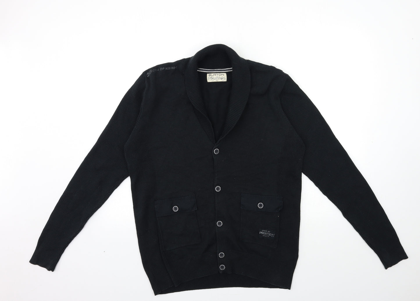 Burton Mens Black  Knit Cardigan Jumper Size L