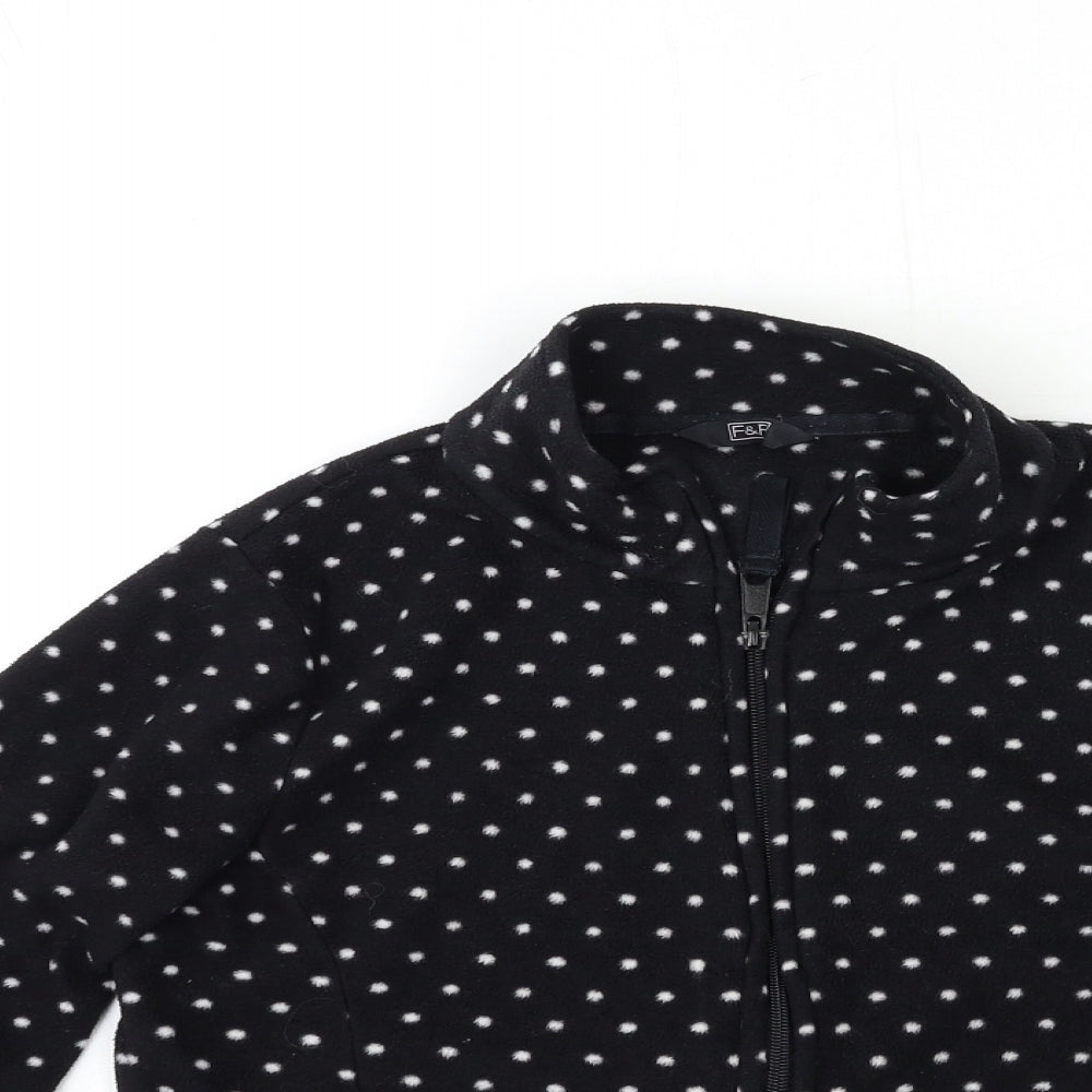 F&F Womens Black Polka Dot  Full Zip Sweatshirt Size 10