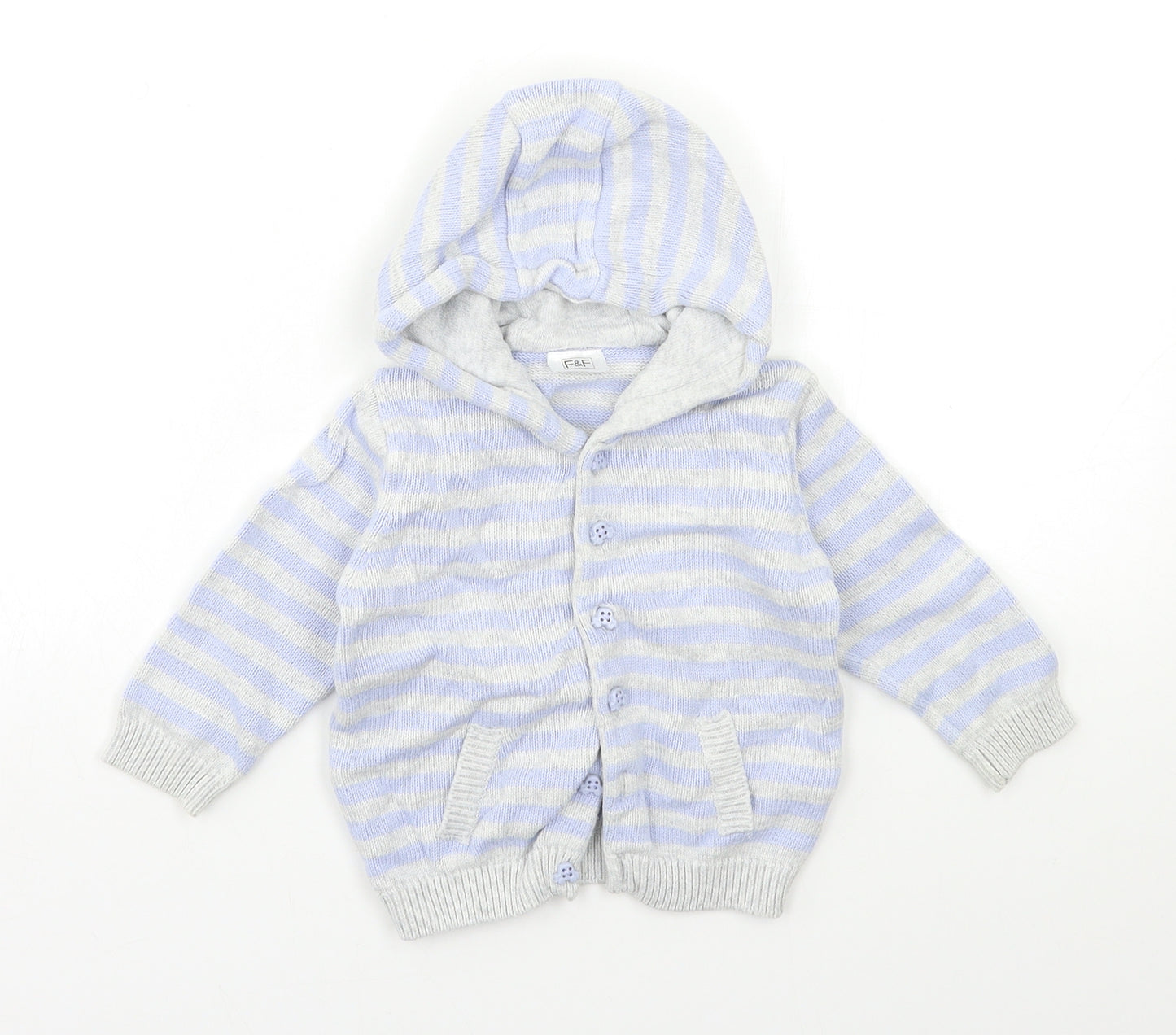 F&F Baby Blue Striped  Cardigan Jumper Size 9-12 Months