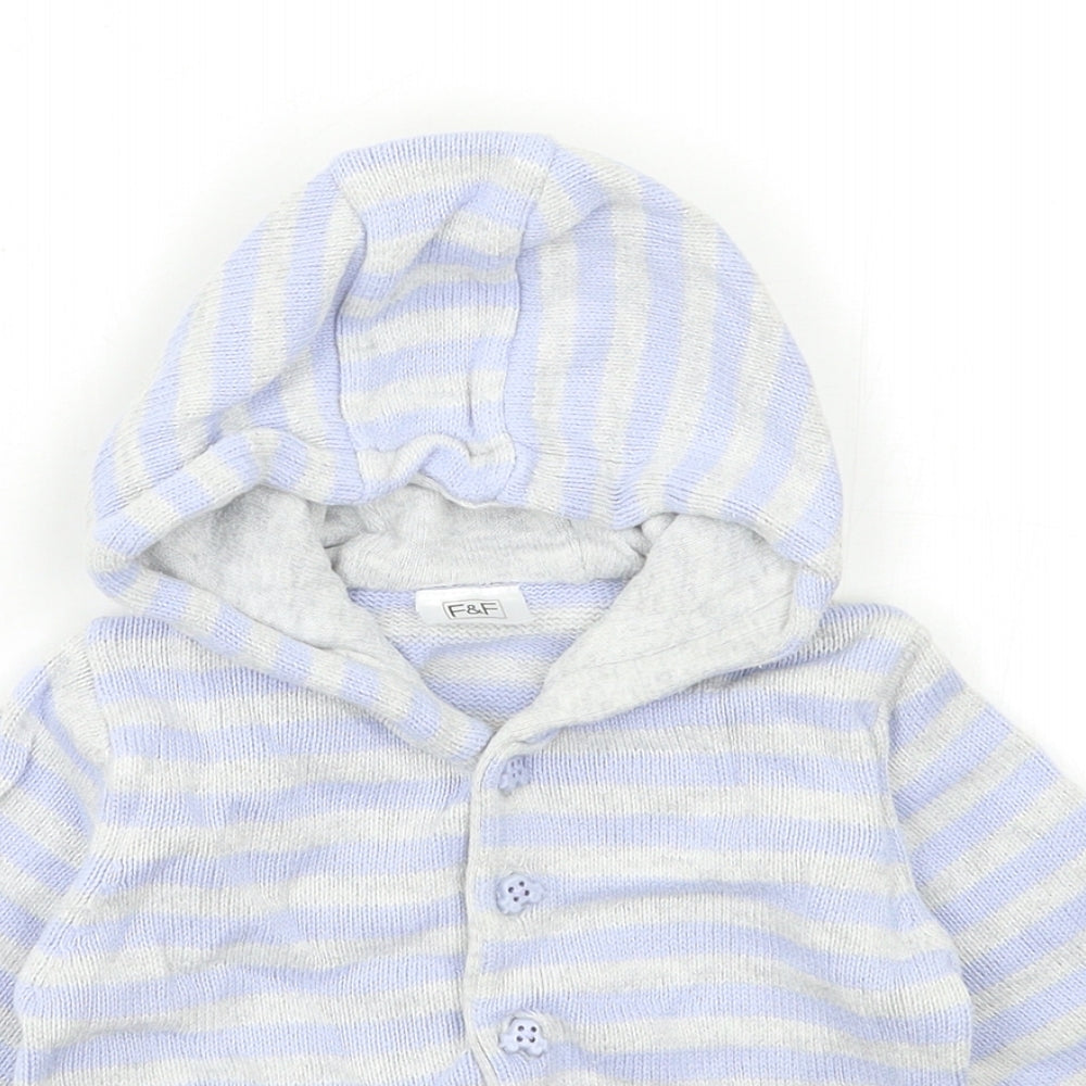 F&F Baby Blue Striped  Cardigan Jumper Size 9-12 Months