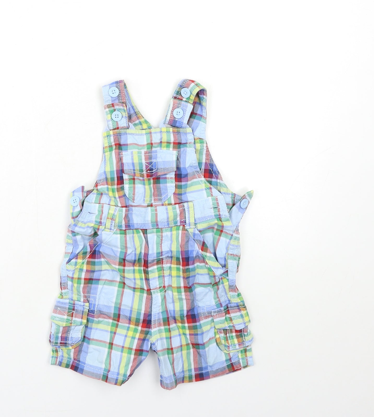 Marks and Spencer Baby Blue Check  Dungaree One-Piece Size 9-12 Months
