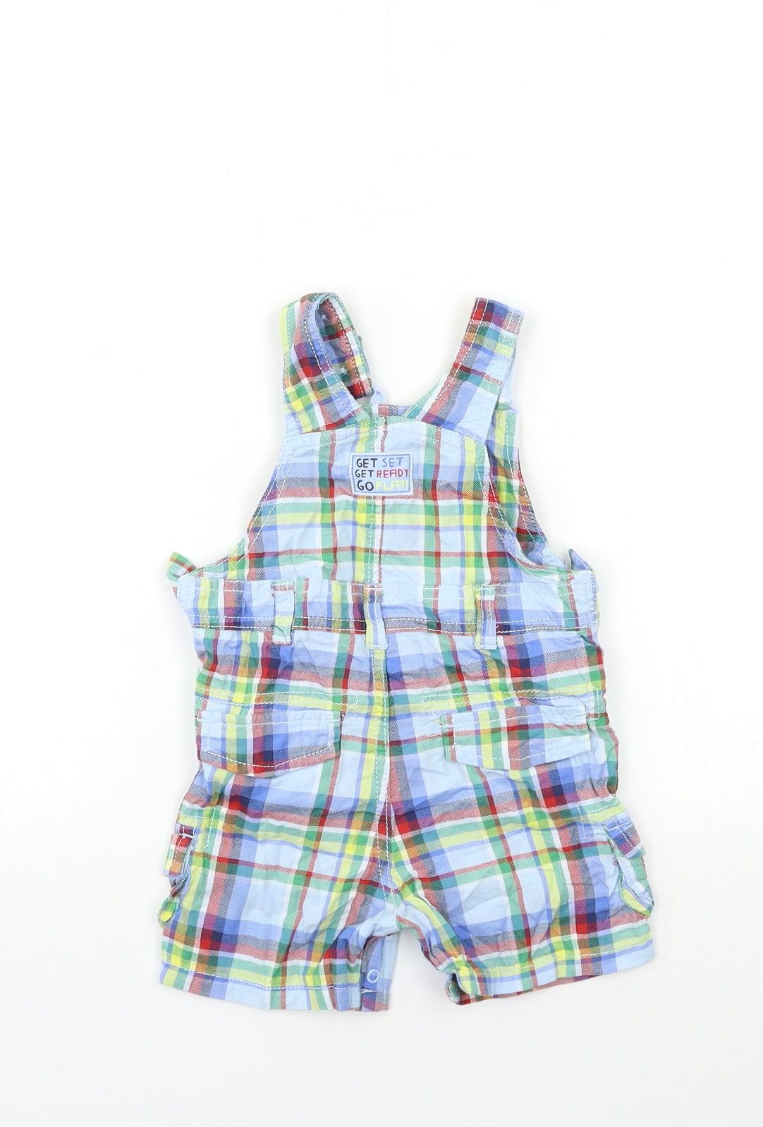 Marks and Spencer Baby Blue Check  Dungaree One-Piece Size 9-12 Months