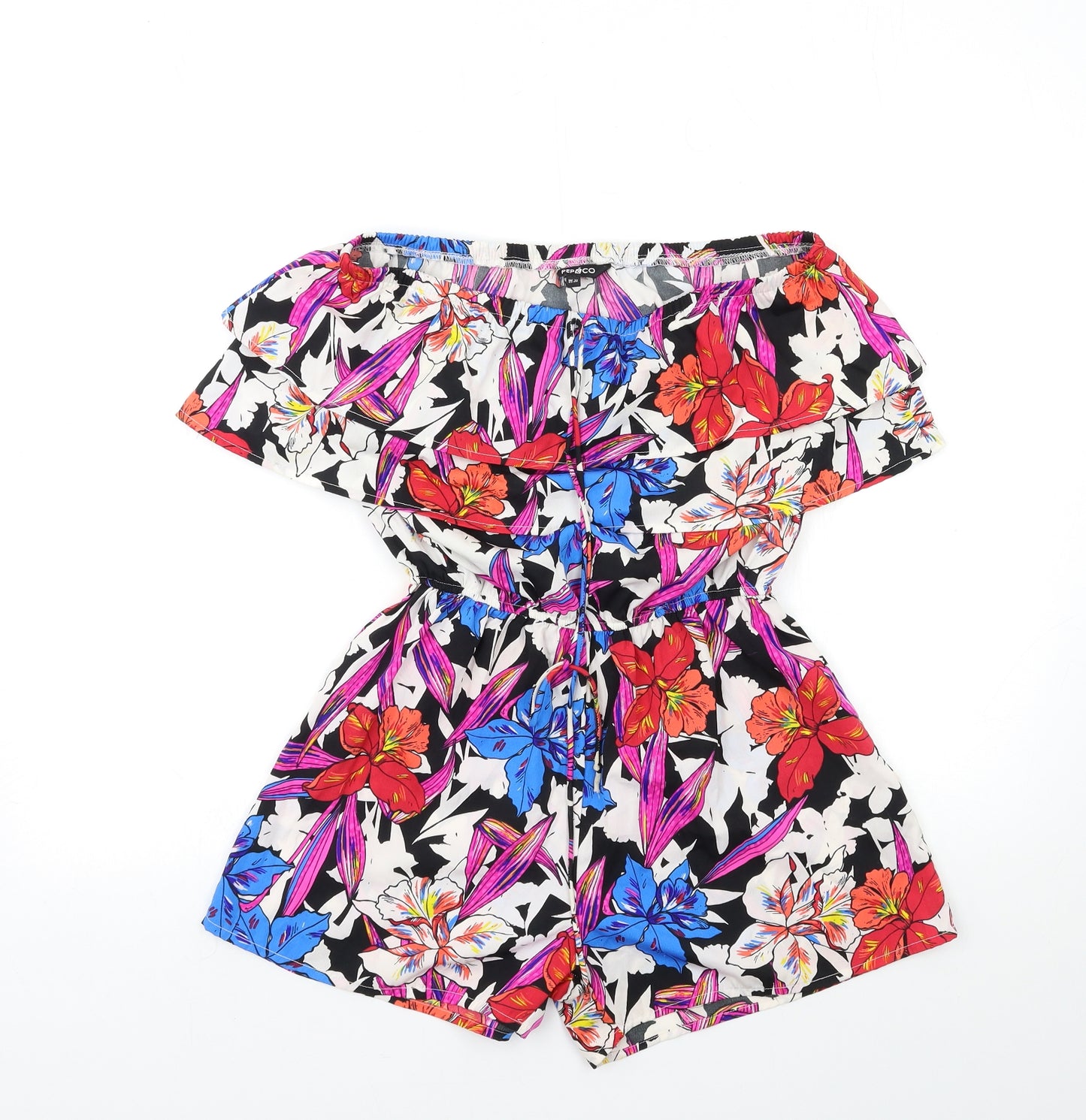 PEP&CO Womens Black Floral  Playsuit One-Piece Size 12
