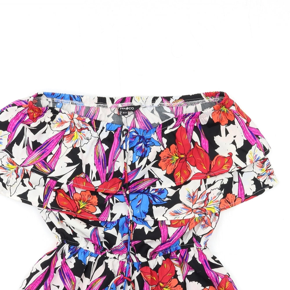 PEP&CO Womens Black Floral  Playsuit One-Piece Size 12