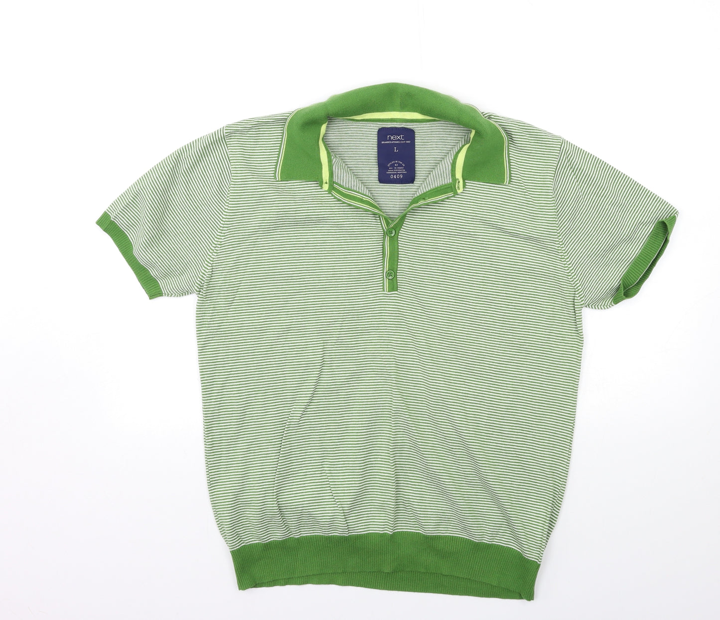 NEXT Mens Green Striped Knit  Polo Size L